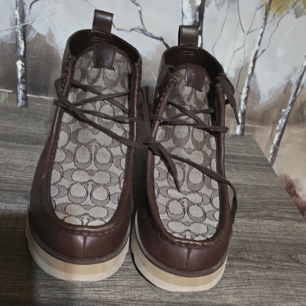 Men Coach  Signature Jacquard Brown and Cream Patterned Boots #3